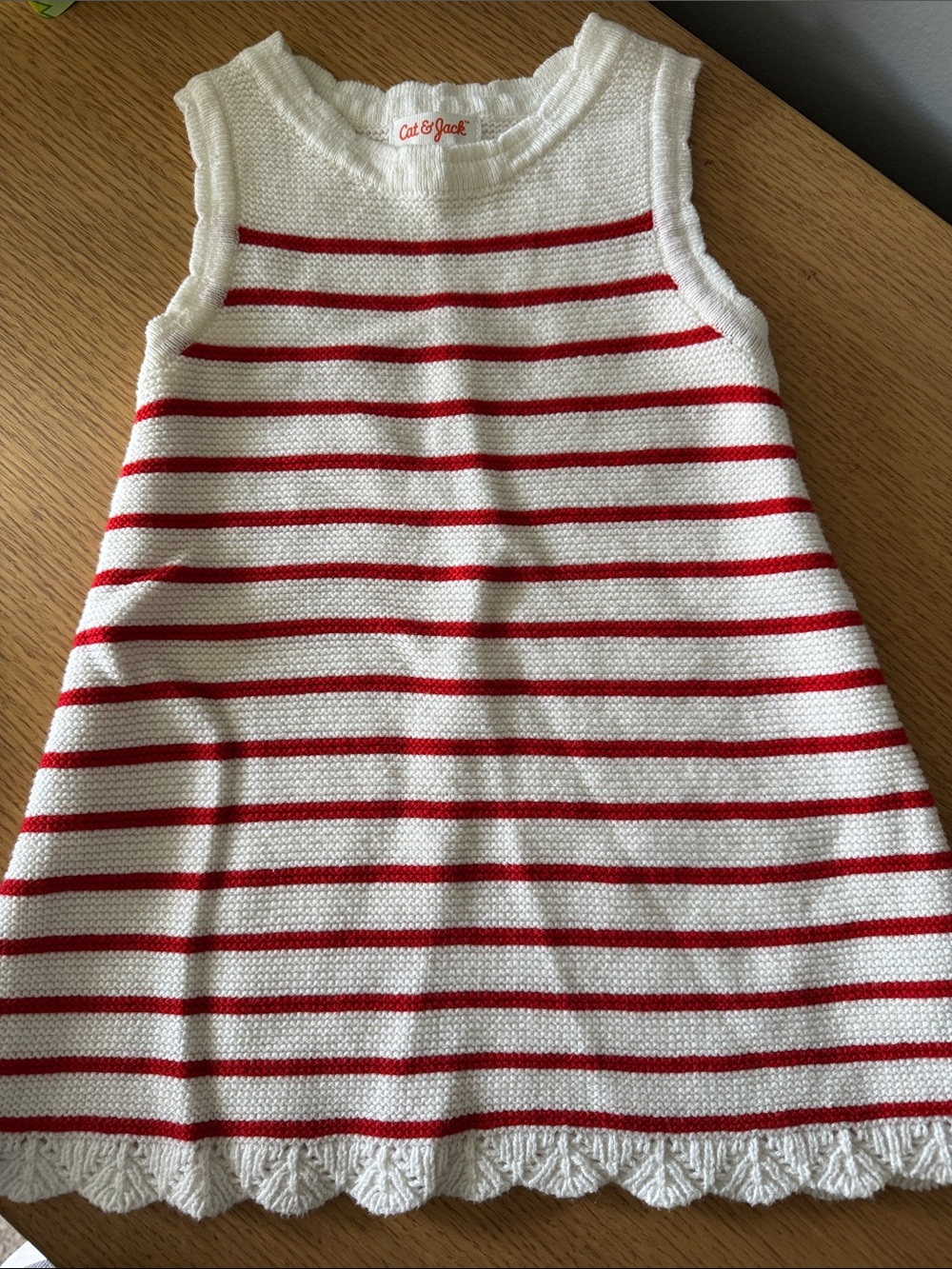 Cat & Jack White Knit Tank Dress with Red Stripes